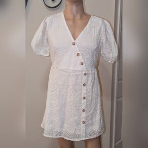 Moon River Cream Eyelet Wrap Dress